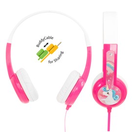 ONANOFF BuddyPhones Standard. Audífonos para Niños con Límite de Volumen, Protección contra Ruido, Resistentes y Flexibles, con Splitter de Audio para hasta 3 Audífonos extras. Rosas