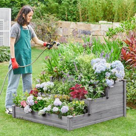 Yaheetech 3 Tier 47 x 47 x 22in Raised Garden Bed Horticulture Outdoor Elevated Flower Box Tiered Garden Bed Wooden Vegetables Growing Planter for Backyard/Patio/Gardener, Gray