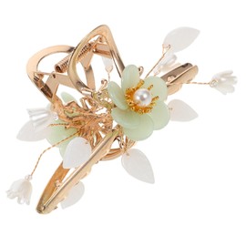 FRCOLOR Floral Hair Claw Clip with Pearl Accent Vintage Flower Hair Clip for Women Elegant Retro Bun Holder for Daily Wear and Special Occasions