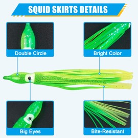 Fishing Squid Skirts Lures, 60pcs Luminous Octopus Skirts Trolling Lures Soft Plastic Fishing Bait Set for Bass Salmon Trout Multicolored 12cm