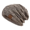 PAGE ONE Mens Winter Slouchy Beanie Warm Fleece Lined Skull Cap Baggy Cable Knit Hat Khaki