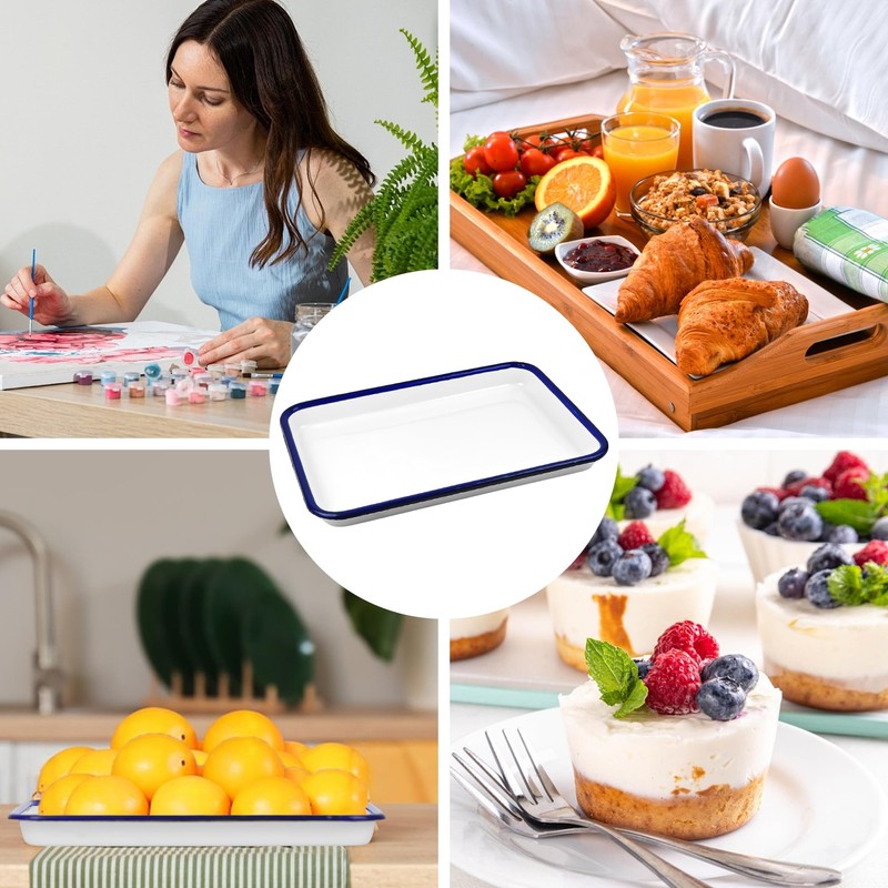 Axigundaone 2 Pcs White Enamel Butcher Tray, Rectangular Baking Pans,
