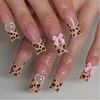 OFDNE Leopard French Tip Fake Nails - 24 Pcs Glossy