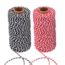FOGAWA 200 m Red and White Twine 2 mm Bakers Cord Cotton Yarn Black Craft Cord Cotton Cord for Baking Meat Serving Crafts Gifts Wrapping 2 Rolls