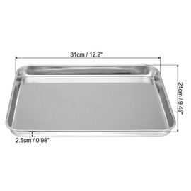 PATIKIL 430 Stainless Steel Tray, 31x24cm Rectangular Flat Type Lab Instrument Tool