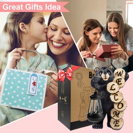 Qeeman Garden Decor Solar Statues: Mothers Day Birthday Gifts for Mom Grandma Women Sister Wife Lady Lover - Front Patio Balcony Yard Art Lawn Ornaments Porch Outdoor Outside Decorations (Bear)