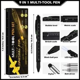 Lasnten Stocking Stuffers Gifts for Men, 9 in 1 Multitool Pen, Gifts for Men, Tools Gadgets for Men, Christmas White Elephant Fathers Day Birthday Gifts for Dad Grandpa Husband Boyfriend(Black)