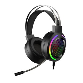 CORHAD Gaming Headset with RGB Lighting Lightweight Over-Ear Headphones with Noise-Cancelling Mic Comfortable Wired Headphones for Pc and Laptop Gaming Black