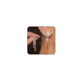 Bow Earrings for Women Gold Bow Earrings Silver Bow Rhinestone Earrings Bow Gold Earrings Dangle Sparkly Earrings Coquette Earrings Bowknot Earrings Christmas Earrings Bow Jewelry (Gold)