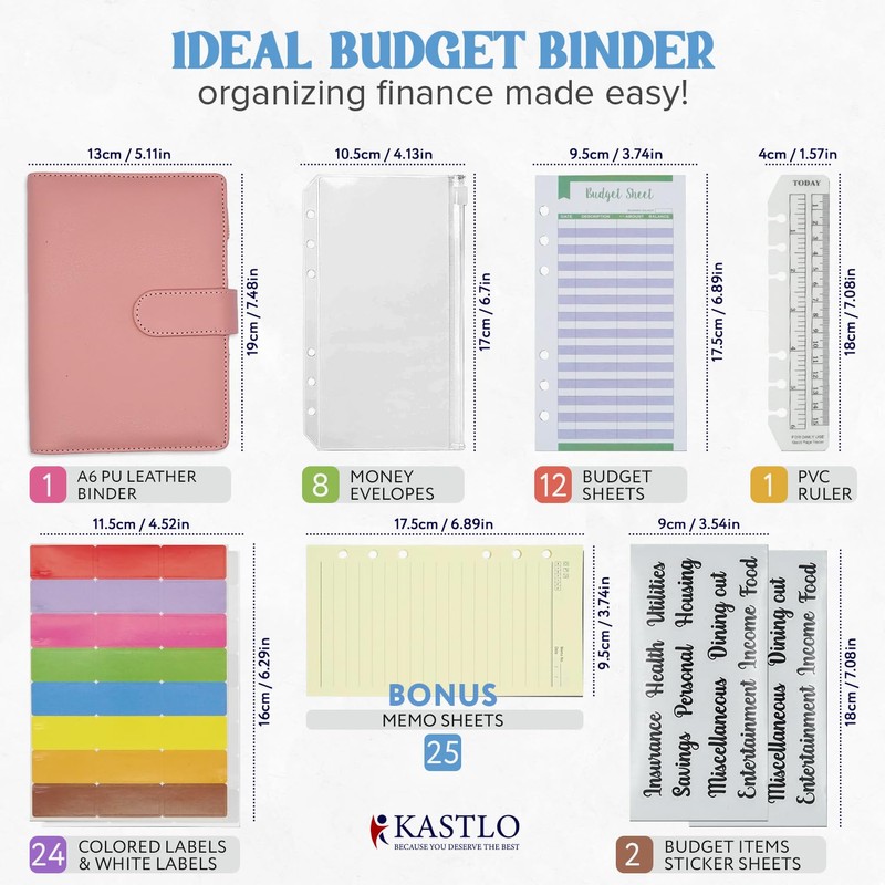 KASTLO A6 PU Leather 51pcs Budget Binder Notebook - Money