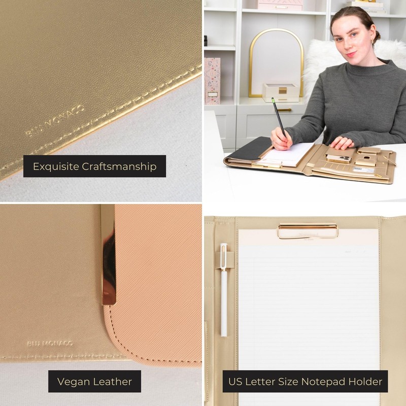 BLU MONACO Peach Beige Vegan Leather Portfolio Binder for Women