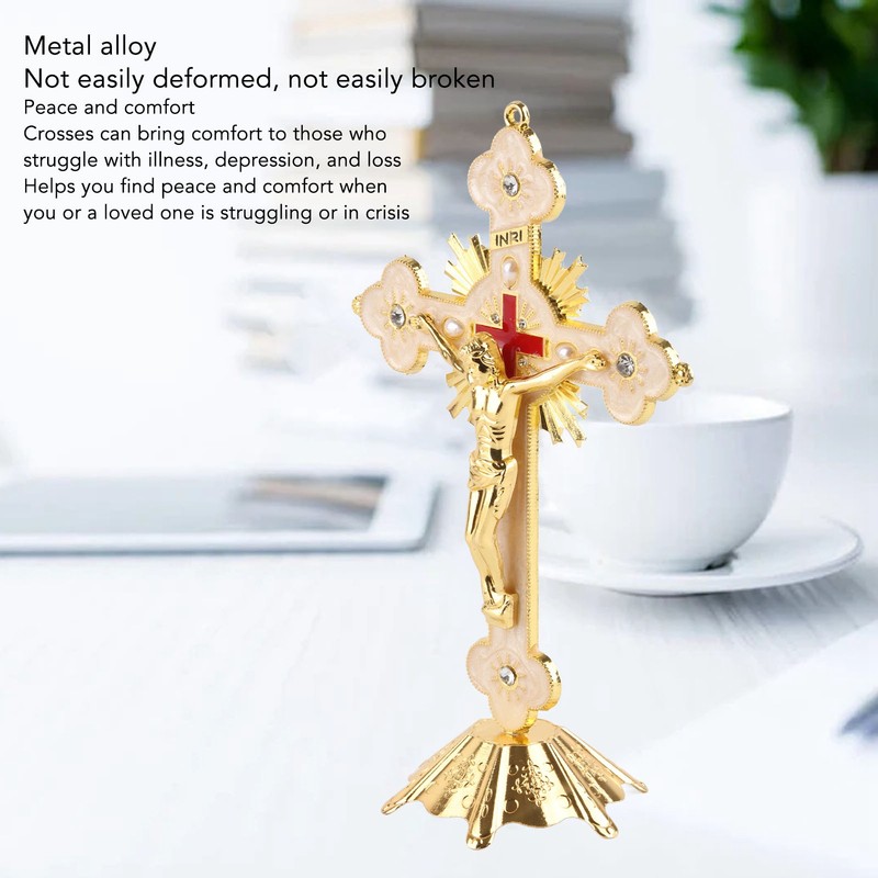 Metal Standing Cross Red Rhinestone Decoration Exquisite Retro Elegance Standing