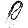 ElisaJewelryArt - Stainless Steel Cross Pendant Natural Black Onyx Beaded