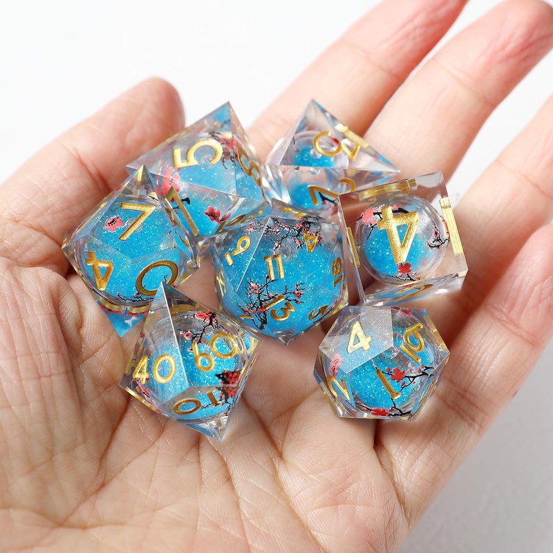 Liquid Core DND Dice Set, 7 Pieces, Quicksand Polyhedron Resin