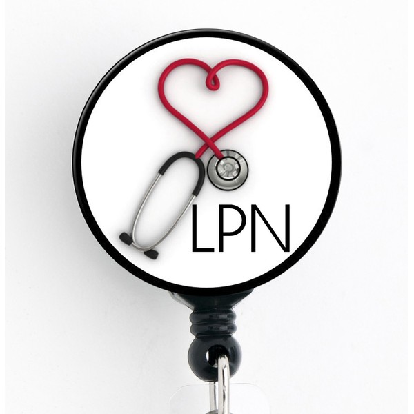 LPN Heart Stethoscope - Retractable Badge Reel with Swivel Clip and Extra-Long 34 inch Cord - Badge Holder