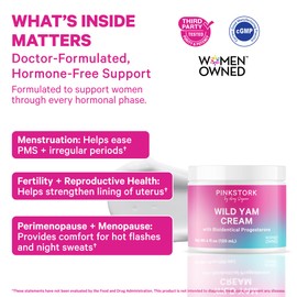 Pink Stork Wild Yam Cream for Hormone Balance | Doctor-Formulated | Topical Alternative to Supplements for Women | PMS, Fertility, Perimenopause, Menopause Support - Unscented, 4 oz, 1 Month Supply