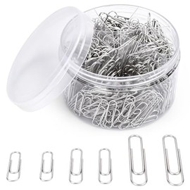 750 Clips de Papelería, Clips para Papel de 3 Tamaños(28/33/50mm) con Caja | Paper Clips Acero Inoxidable, Plateados, Accesorios de Papeleria para Ofi