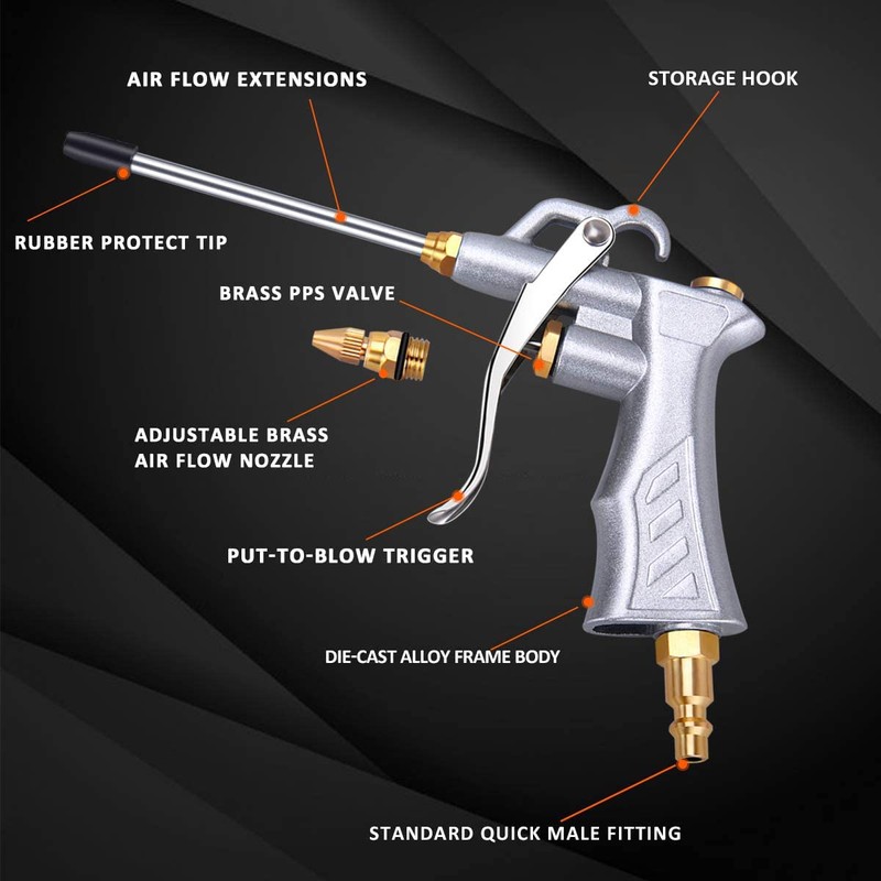 Industrial Air Blow Gun with Brass Adjustable Air Flow Nozzle