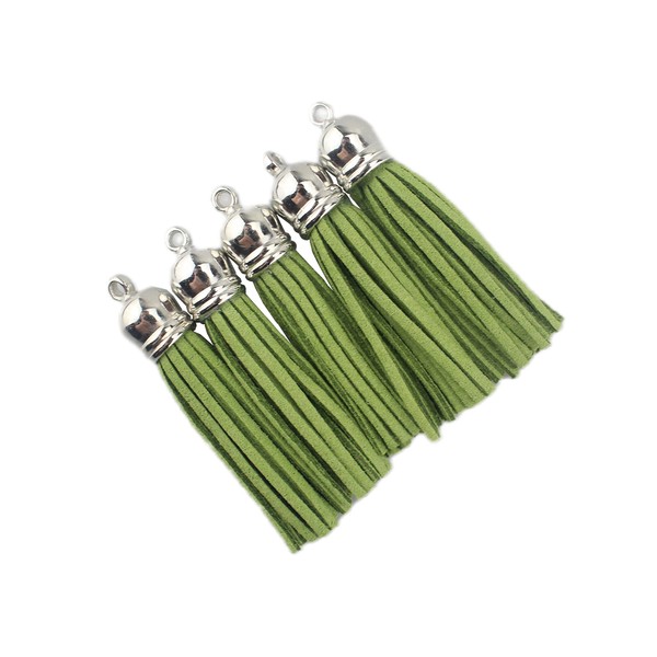 30 Silver CCB 2-1/4 Inch Faux Suede Tassel Charm Keychain