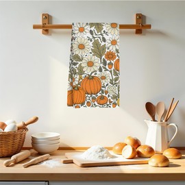 XLRSDF Fall Pumpkin Flower Decor Kitchen Towel, Reusable Tea Towel, Dish Towels, Suitable for Bathroom, Cooking, Home, Kitchen, Sink, Tea Parties, Autumn Atmosphere Decoration, 13.8x23.6 Inches