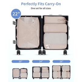 WANDF 7 Set Compression Packing Cubes for Travel, Shirt Folder for Wrinkle-Free, Suitcase Organizer Bags Set for Carry-On Checked Luggage Duffle Bag Women Men(Khaki)