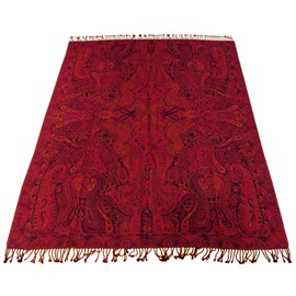 Lorenzo Cana Luxury Jacquard Woven Cotton Blanket with Finest Wool from Merino Lamb, Paisley Blanket Wool Sofa Blanket Picnic Blanket Plaid 140 cm x 200 cm - 96269