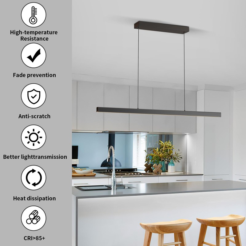 Zihoi Modern Ceiling Pendant Lights,39in LED Black Linear Chandelier with