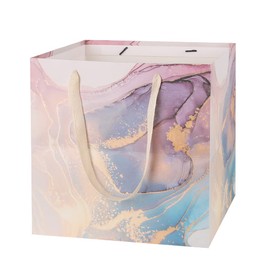 11.8" Large Gift Bag，Square Reusable Gift Bags Large for Birthday Wedding Christmas Presents Doll (Purple Gold)