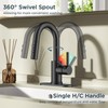 FORIOUS Matte Black Bathroom Faucet with Pull Down Sprayer, Single