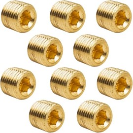 10 PCS 1/4" NPT Male Pipe Plug Fitting Set Brass Hex Counter Sunk Pipe Plug for Closing The End of Pipe, Internal Hex Socket Thread Socket Pipe Plug Kit Pipe Fittings Tools and Home Improvement