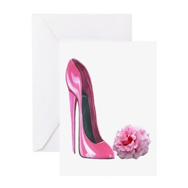 CafePress Pink Rose And High Heel Stiletto Folded Greeting Card Glossy