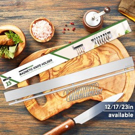 Pailexin 23 inch magnetic knife holder with 15 hooks, No Drilling knife magnetic strip and utensil hanger for wall, Powerful knife magnet rack include tape and screws