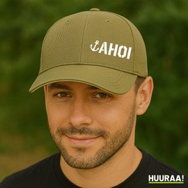 Huuraa Cap Hat AHOI Anchor Sailor Greeting Gift AHOI Anchor Gift Idea, Olive/Beige, Unit size