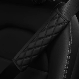 Leather Car Seat Belt Pads Cover for A More Comfortable Driving, Seat Belt Shoulder Strap Covers Harness Pad for Car Interior Accessories(Black)