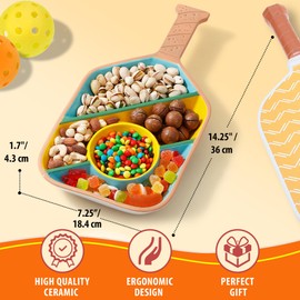 Pickleball Paddle Snack Tray - Cool Pickleball Serving Tray for Snacks - Paddle-Shaped Serving Tray with Compartments - Unique Divided Snack Tray for Pickleball Fans - Ceramic Kitchen Snack Holder