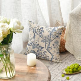 AVOIN colorlife Chinoiserie Trees Birds Blue and White Spring Throw Pillow Cover, 18 x 18 Inch Grandmillennial Cushion Case Decoration for Sofa Couch Farmhouse