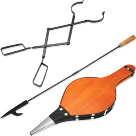WILLBOND Heavy Duty 33.8 Inch Fireplace Fire Pit Campfire Poker Stick 25 Inch Fireplace Tong and Wood Fireplace Bellow with Stainless Steel Nozzle Fire Tool Accessories for Indoor Outdoor Camping