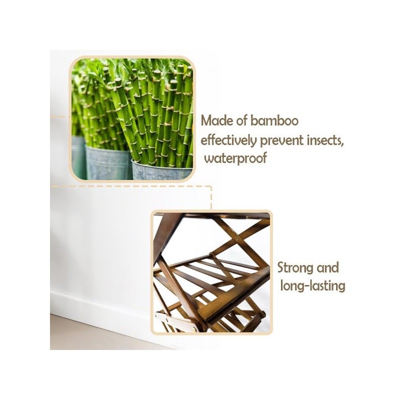 Ayedvan Bamboo Foldable Shoes Organizer Shoe Rack Free Standing Shelf