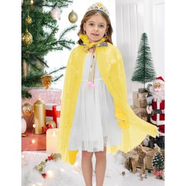Plameil Princess Dress Up Sequins Cape with Sparkling Tiara Parties Cosplay Costumes Set (Yellow, L)