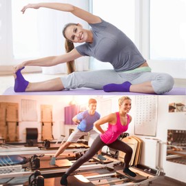 Yoga Socks Non-Slip Socks – 4 Pairs Pilates Trampoline Ballet Socks for Women Men 35-46, 3# Grey + Purple + Black + Pink