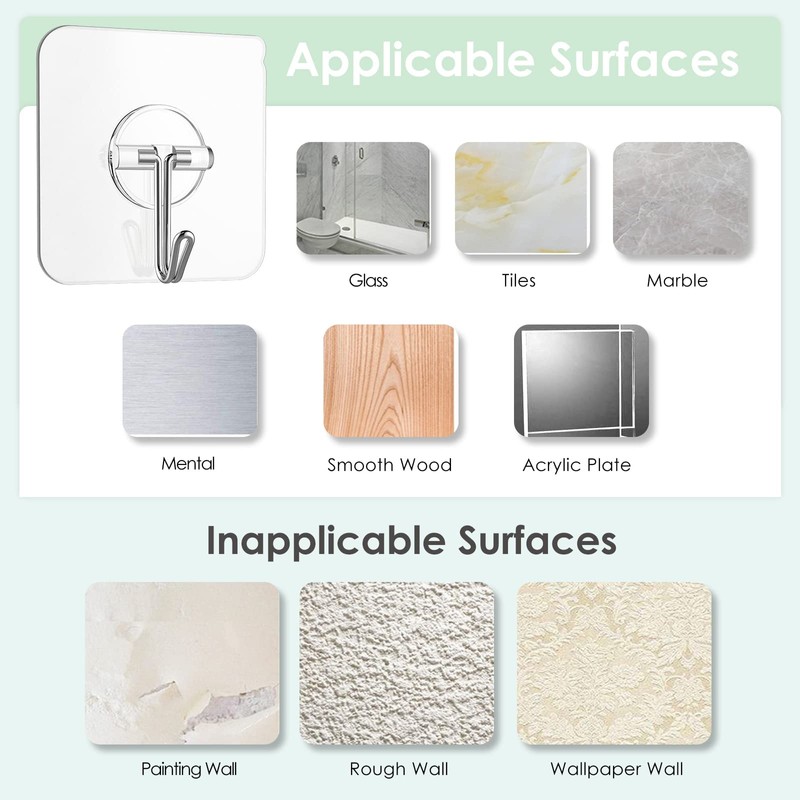 Lomrsiul Adhesive Wall Hooks for Hanging, Clear Removable Window Hooks