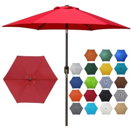 Blissun 7.5 ft Patio Umbrella, Yard Umbrella Push Button Tilt Crank (Red) Red