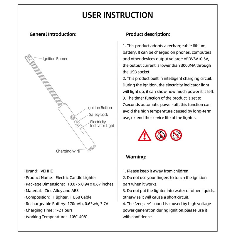 VEHHE Candle Lighter, Electric Rechargeable Arc Lighter with LED Battery