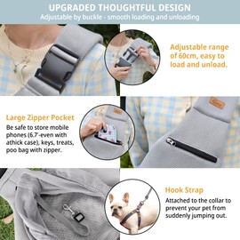 CUBY Dog and Cat Sling Carrier - Hands Free Breathable Mesh Small Dog Sling Carrier-Soft Pouch and Tote Design-Suitable for Puppy, Small Dog Cat Pets Carriers Sling Outdoor(Grey-Mesh,Adjust Strap 2.0)