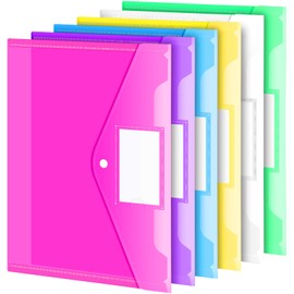 Sooez 6 Pack Folders Plastic Envelopes, Clear Plastic File Folder for Document, Letter A4 Size Poly File Envelopes with Label Pocket, Snap Button for Home Work Office Organizer, 6 Colors
