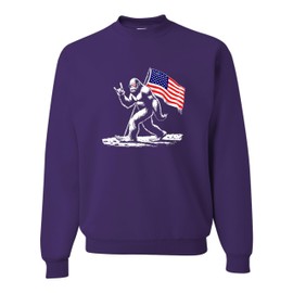 Go All Out XX-Large Purple Mens Bigfoot Rock On USA American Flag Patriotic Sasquatch Sweatshirt Crewneck