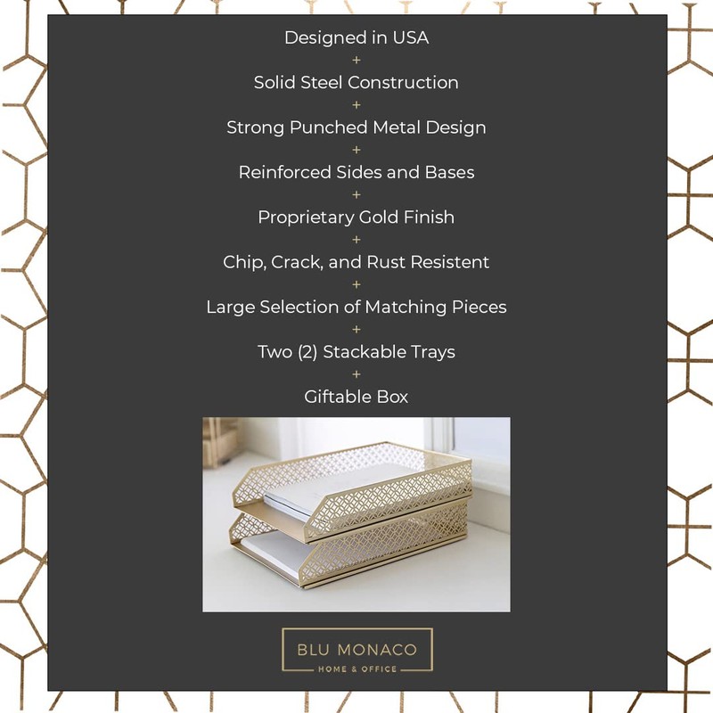 BLU MONACO Gold File Organizer – Stackable Paper Tray Set