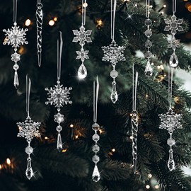 Pack of 20 Christmas Decoration Crystal Christmas Tree Decoration Pendants, Acrylic Snowflakes Christmas Tree Decoration, Christmas Tree Hanging Snowflakes Pendant for Christmas Party Wedding Winter