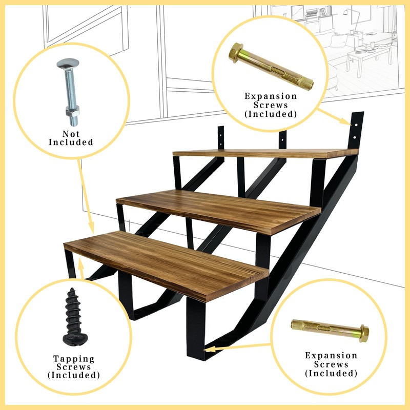 3 Packs Metal Stair Step Stringers, 3 Step Steel Riser