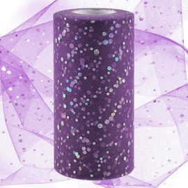 Swpeet 6 Inch by 50 Yards Mulberry Glitter Tulle Fabric Roll, Fabric Spool Sparkling Tulle Ribbon, Netting Polyester Spool for DIY Birthday Party Wedding Decorations Christmas Craft Supplies